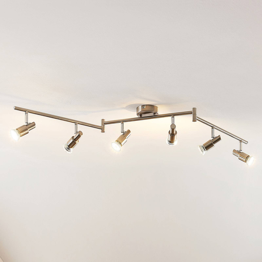 ELC Farida LED-taklampa, nickel, 6 lampor