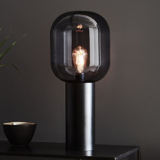 Bordslampa Brooklyn, rökgrå glasskärm, 56 cm