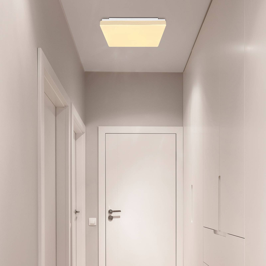 LED-taklampa Raina med kantig form, träoptik