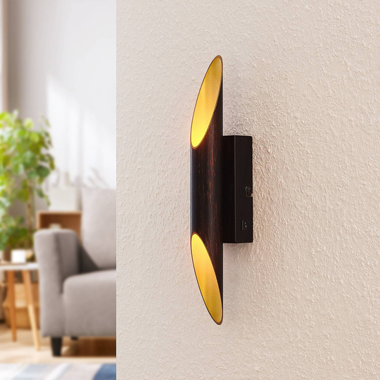 Lindby Solvina LED-vägglampa, brunguld