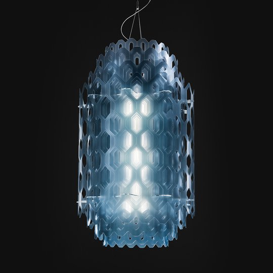 Blå designertaklampa Chantal i flera skikt