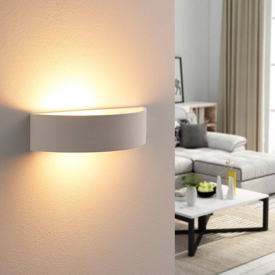 Halvrund gipsvägglampa Aurel, Easydim-LED-lampa