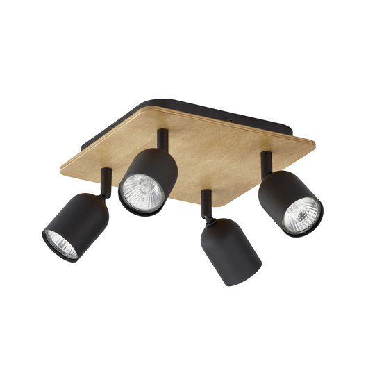 Takspot Top Wood, 4 lampor, trä/svart