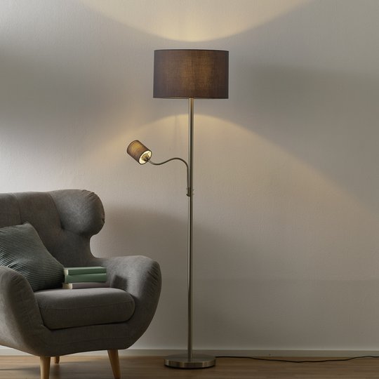 Golvlampa Hotel med läslampa, grå skärm