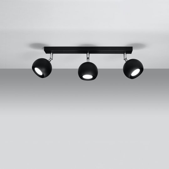 Takspotlight Flamma, svart, 3 lampor