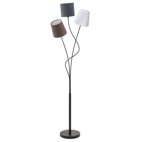 Golvlampa Maronda med tre textilskärmar