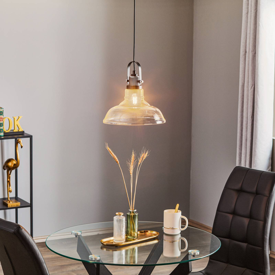 Pendellampa Teo med glasskärm, krom