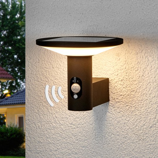 Rund LED-utomhusvägglampa Jersy med solarpanel