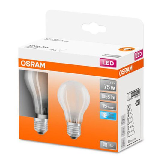 OSRAM Classic A LED-lampa E27 7,5 W 4 000 K 2-pack