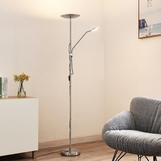 Lindby Heliani LED-golvlampa, 2 lampor, krom
