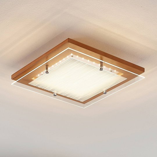 LED-taklampa Cattleya i trä, 32 cm