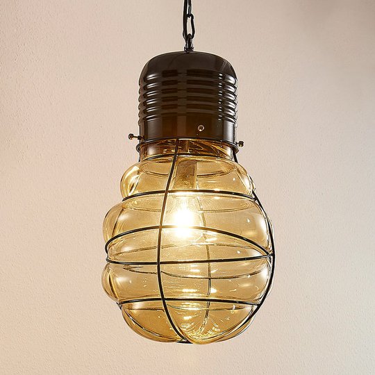Pendellampa Maluka med bärnstensfärgat glas