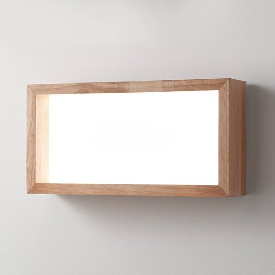 LED-vägglampa Window, 60 x 30 cm, ekträ