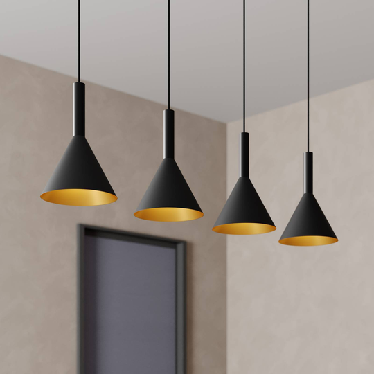 Arcchio Tadej pendellampa, 4 lampor, svartguld