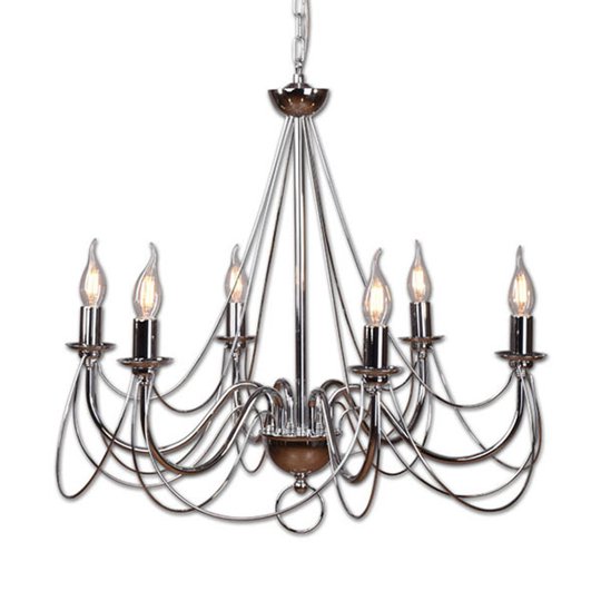 Ljuskrona Retro i silver, 6 lampor, upphäng 120 cm