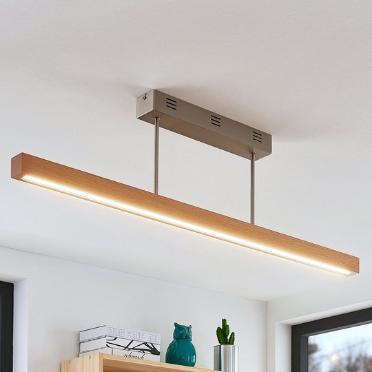 LED-trä-taklampa Tamlin, bokträ, 100 cm
