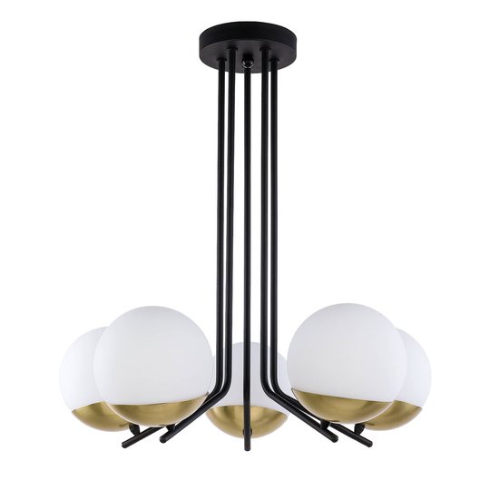 Hänglampa Torbole, opal/mässing, 5 lampor