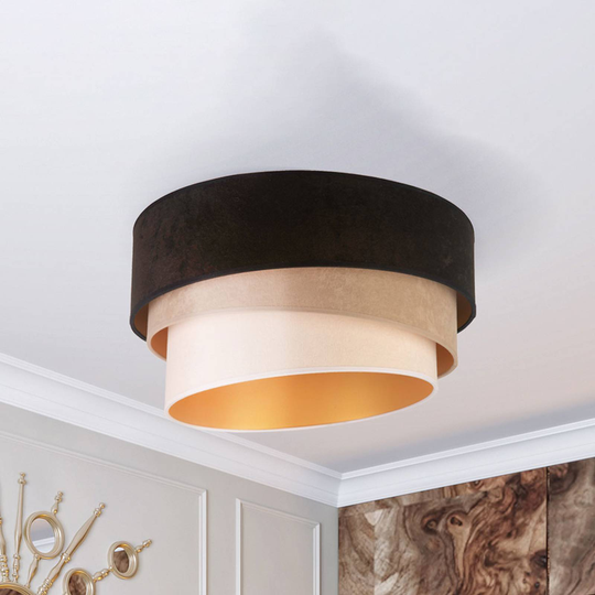 Taklampa Devon, svart/beige/écru/guld Ø45cm