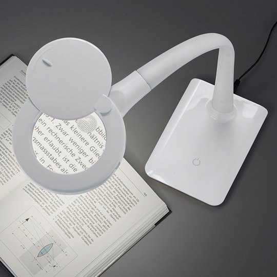 Med fot – LED-lupplampa Lupo i vitt