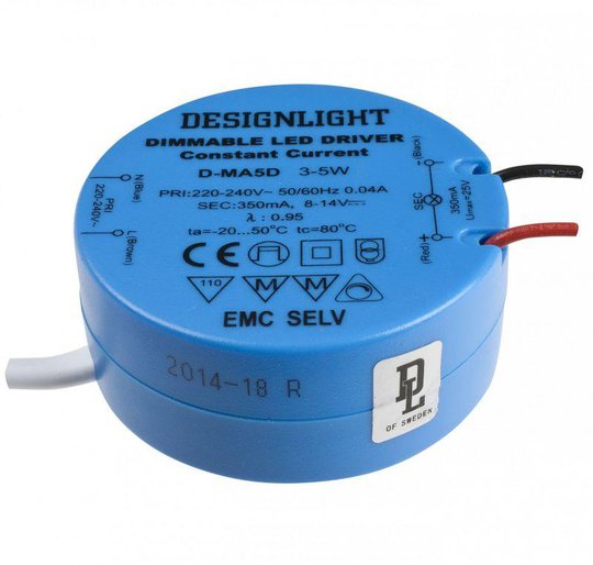 350mA LED transformator > tak/kopplingsdosa (Blå)