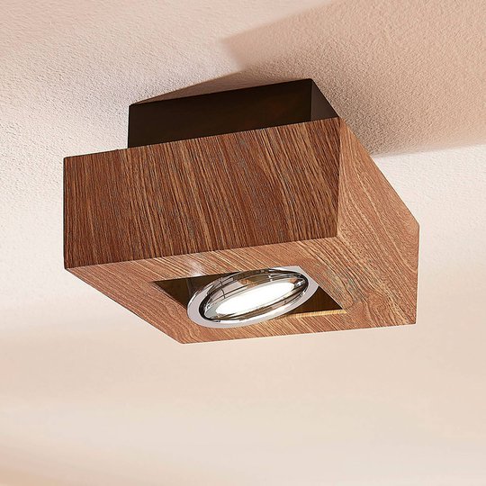 LED-taklampa Vince, 14x14 cm, träimitation