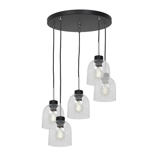 Hänglampa Terra med fem glasskärmar, rondell
