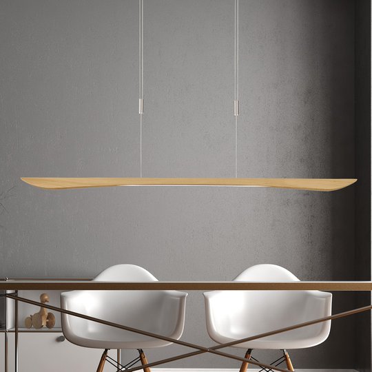 Lucande Hiba LED-pendellampa ek natur 148 cm