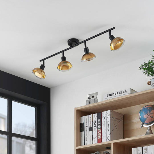 Lindby Erin LED-takspotlight svart/guld 4 lampor