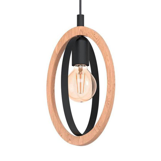 Hänglampa Basildon av trä/stål, 1 lampa