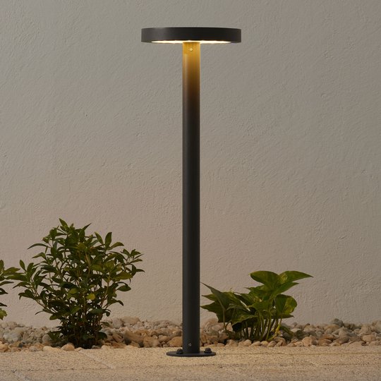 Soldriven LED-väglampa Linja, rund, mörkgrå