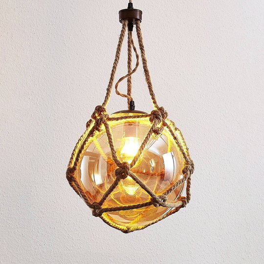 Pendellampa Georgina av bärnstensfärgat glas