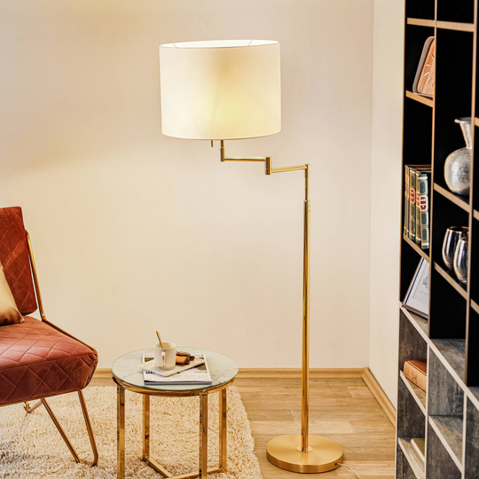 Golvlampa Lilian, LED-dimmer, polerad mässing/matt