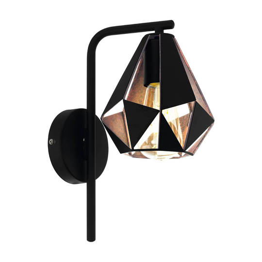 Vägglampa Carlton, svart/koppar med utläggare