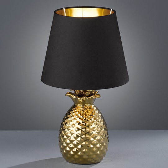 Ståtlig bordslampa i keramik Pineapple, guld-svart