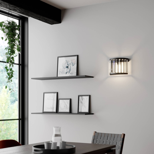 Vägglampa Elevato, svart, slipat glas
