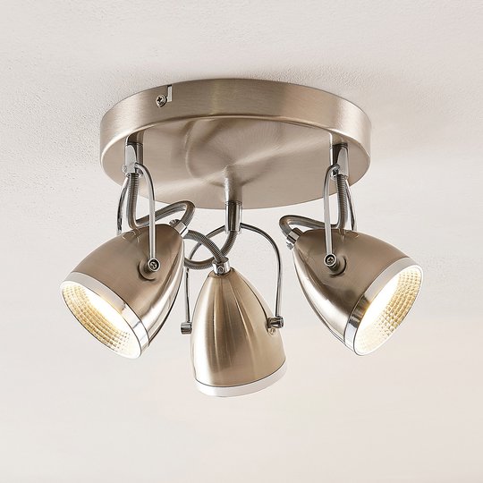 Lindby Jadon LED-takrondell nickel 3 lampor 26,3cm