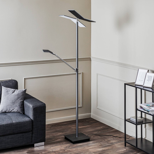 Lucande Kamari LED-golvlampa antracit med läsarm