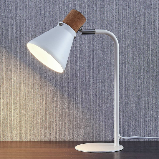 Vit bordslampa Silva med korkdekor, 32 cm hög