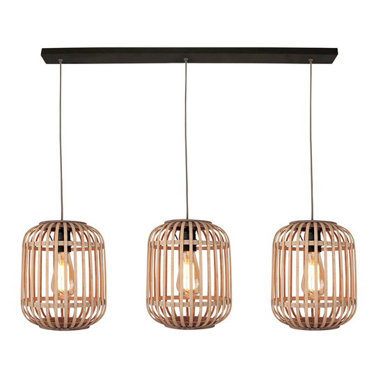Hänglampa Malacca med träskärm, 3 lampa
