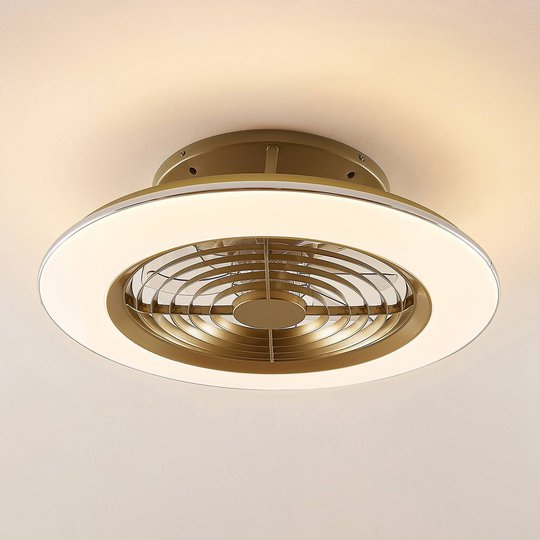 Arcchio Fenio LED-takfläkt med ljus, guld