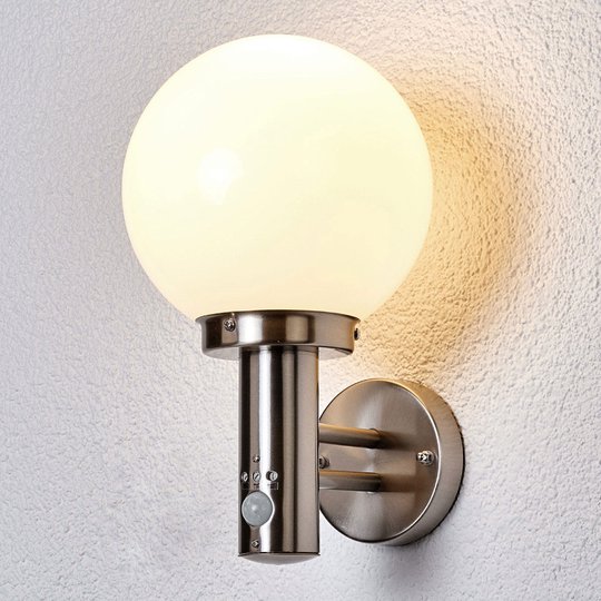 Utomhusvägglampa Nada i rostfritt stål med sensor
