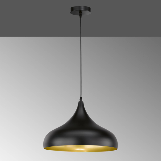 Hänglampa Poncho, svart/guld, lökform