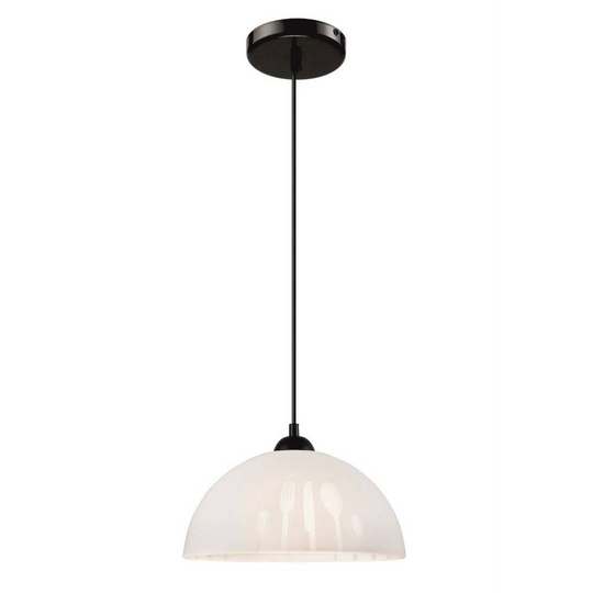 Hänglampa Fibi av glas med bestickmotiv, vit