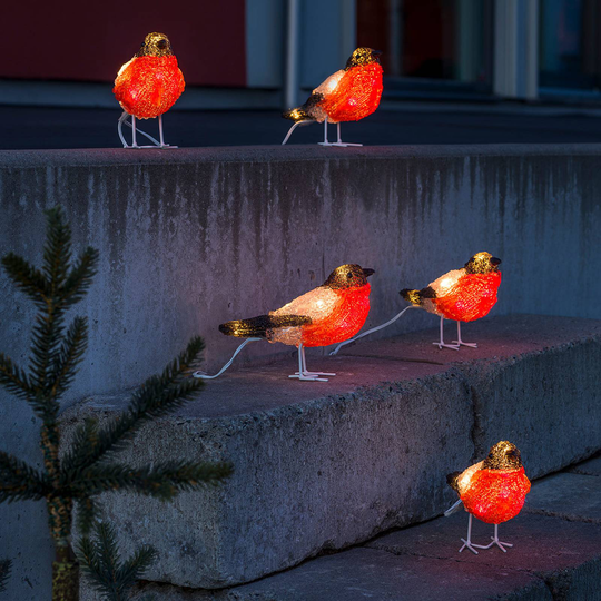 Rödhake LED-ljusfigurer i akryl, 5-pack