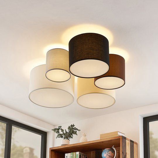 Lindby Laurenz taklampa, 5 lampor, 90 cm brunbeige
