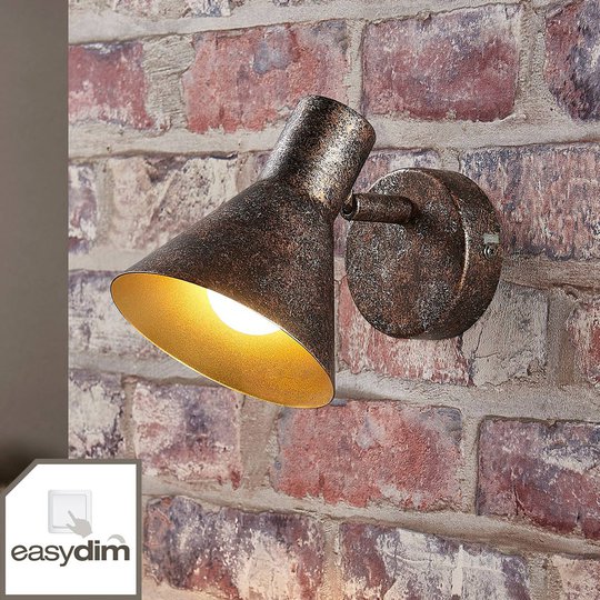 Rostfärgad LED-vägglampa Zera, guldinsida