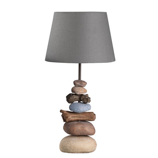 Bordslampa Vera, tygskärm och stendekor, 55 cm
