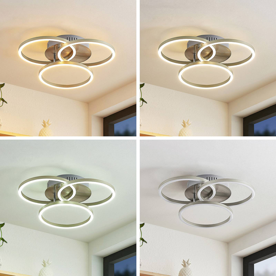 Lindby Qiana LED-taklampa CCT, rund nickel