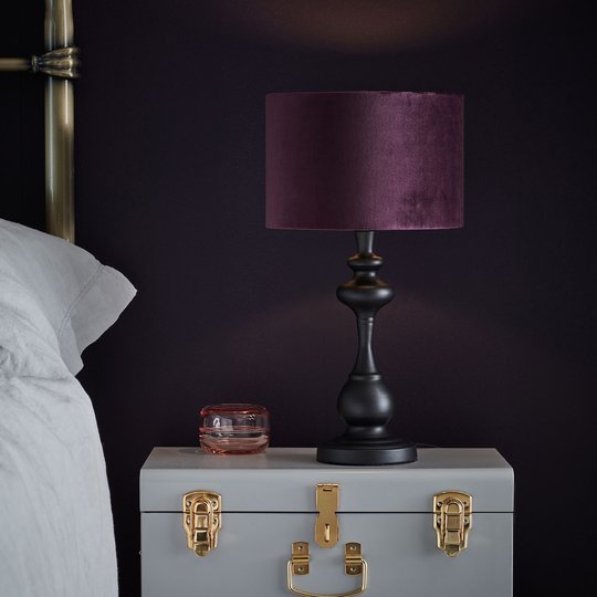 Bordslampa Connor, textilskärm violett
