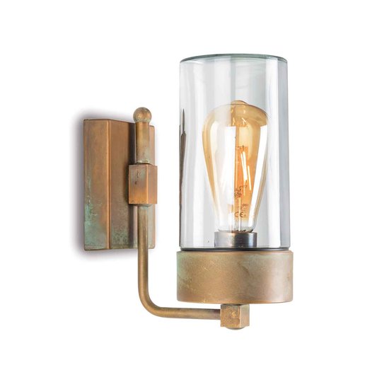 Utomhusvägglampa Silindar 3390, mässing antik/klar